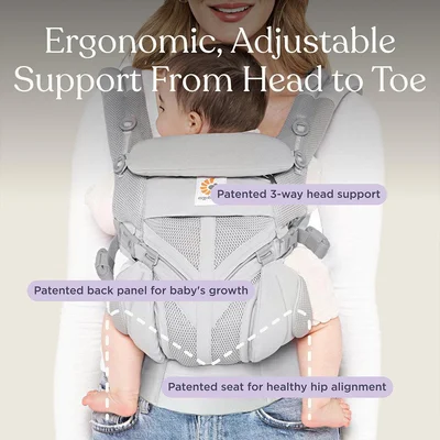 Ergobaby Baby Carrier, 4-Position Omni 360 Cool Air Mesh for Newborn to Toddler (0-3 yrs), Ergonomic Child Carrier & Backpack, Pearl Grey — image 4