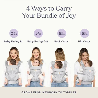 Ergobaby Baby Carrier, 4-Position Omni 360 Cool Air Mesh for Newborn to Toddler (0-3 yrs), Ergonomic Child Carrier & Backpack, Pearl Grey — image 5