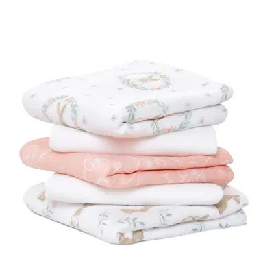 Essentials Cotton Muslin Squares 5 Pack - Blushing Bunnies