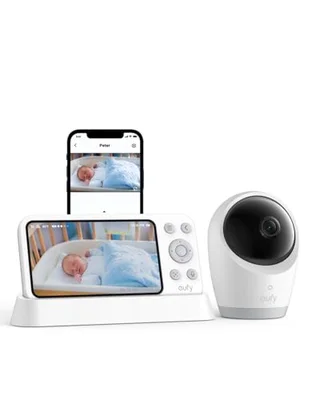 eufy Baby Monitor E21 with 4K UHD Camera, 5" 720p Display, Hybrid Wi-Fi and No Wi-Fi Connection, App and Monitor Control, Pan-Tilt, 8× Zoom, Portable Camera with Built-In Battery, ANR, Smart Alerts - White / E21