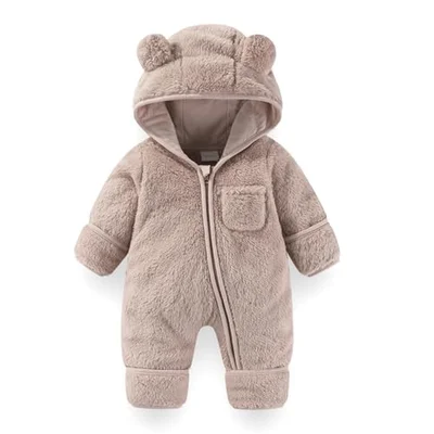 Fairy Baby Baby Snowsuit, Newborn Baby Bear Hooded Footed Romper Fleece Snowsuit Cartoon Flannel Zipper Jumpsuit Fall Winter Outfits 3-6M