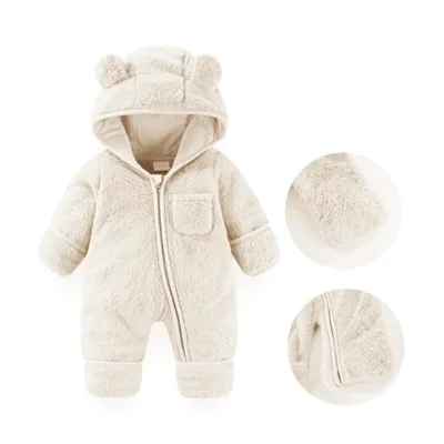 Fairy Baby Baby Snowsuit, Newborn Baby Bear Hooded Footed Romper Fleece Snowsuit Cartoon Flannel Zipper Jumpsuit Fall Winter Outfits 3-6M