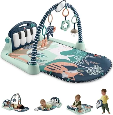 Fisher-Price Kick & Play Piano Baby Gym, Navy Fawn - Multicolor