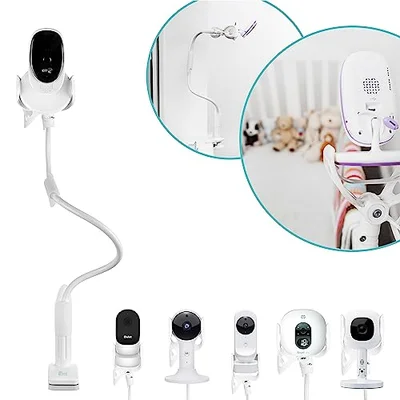 Flexi Twist | Universal Baby Monitor Holder | Secure with Straps & Clamp to Furniture | No Drilling Required | Flexible Baby Camera Mount | Baby Monitor Stand - White / 845mm Standard Model