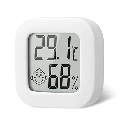 flintronic 1pc Room Thermometer Hygrometer Indoor, Mini Digital Temperature Humidity Meter Gauge, Accurate Hygrometer with Clear LCD Display and Face Icons for Home Baby,Office,Garden(with Battery)