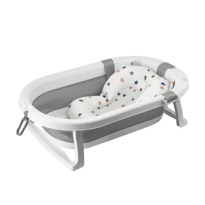 Foldable Baby Bath Tub with Stand & Support Cushion - white