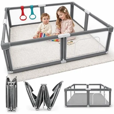 Colpart Foldable Baby Playpen - Grey / 59 x 71 in
