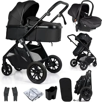 For Your Little One Cruise 3-in-1 Travel System with i-Size Car Seat, Stroller, 13kg Pram, Height Adjustable Handle, Pram, Newborn 0-4 Years Free Raincover and Cupholder (Pebble Sage)