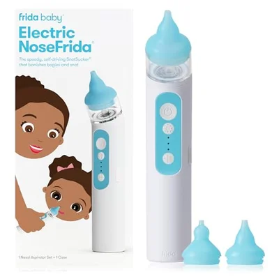 Frida Baby Electric NoseFrida Nasal Aspirator for Baby, Nose Sucker for Baby & Toddler, Upgraded Nasal Aspirator for Congestion Relief with 3 Suction Levels, 2 Silicone Tips, USB - White