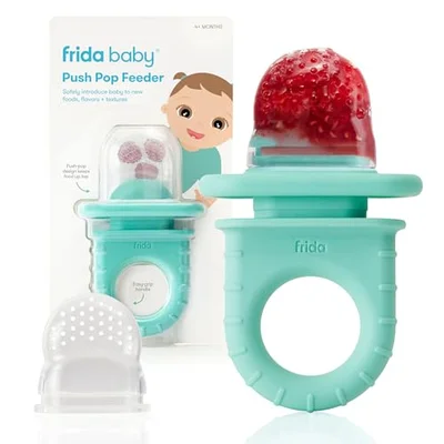Frida Baby Push Pop Feeder, Baby Fruit Feeder, Teal, Pack of 3