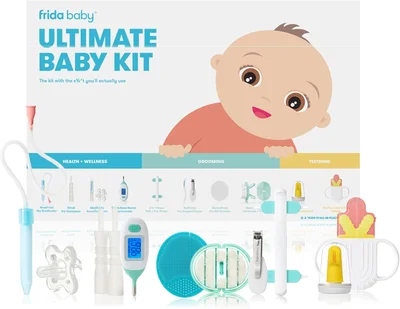 Frida Baby Ultimate Baby Kit | Baby Essentials Gift Set Includes Wellness Sick Day/Gas Relief Essentials, Grooming Tools & Teething Toys - Default
