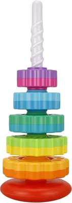 FRIUSATE Spinning Stacking Toys, Baby Sensory Spin Gears Stacking Rings Toy, Rainbow Spinning Stacking Gears Toy, BPA Free Early Education Kids Brain Development Toys Family Games for 12 Months - Rainbow Colors