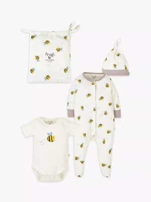 Frugi Baby Buzzy Bee Baby Gift Set, White/Multi