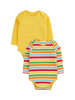 Frugi Baby Little Rib Long Sleeve Bodysuits, Pack of 2, Yellow/Multi - Yellow/Multi / 0-3 months