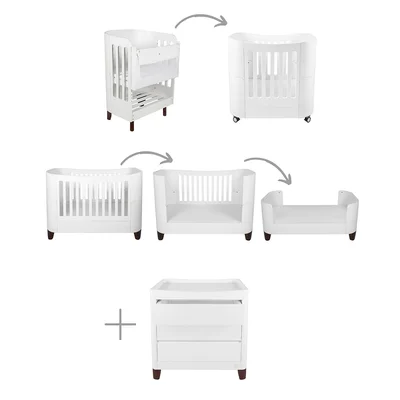 Gaia Baby Serena "All-In-One" and Dresser Set - White / Walnut - White