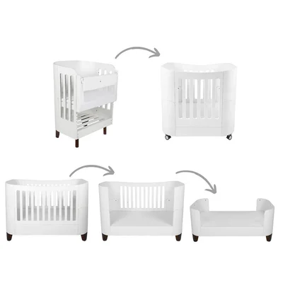 Gaia Baby Serena "All-In-One" - Includes Bedside (Incl Bedside mattress), Mini Cot & Cot Bed - White / Walnut