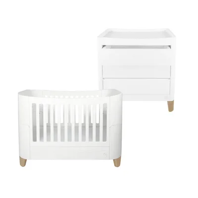 Gaia Baby Serena Cot Bed & Dresser Set - White/Natural