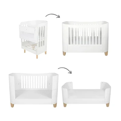 Gaia Baby Serena Cot Bed + Bedside Crib - White / Natural