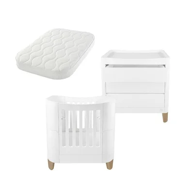 Gaia Baby Serena Mini Cot and Dresser Set - White / Natural / With Mattress