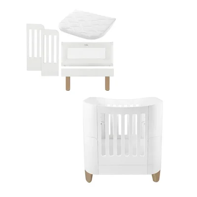 Gaia Baby Serena Mini Cot + Bedside Crib - Includes Bedside mattress - White / Natural - White
