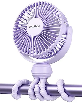 gaiatop Mini Portable Pram Fan, Rechargeable Small Clip on Fan for Stroller, Detachable 3 Speed 360° Rotate Flexible Tripod Handheld Desk Cooling for Car Seat Crib Treadmill Travel Black
