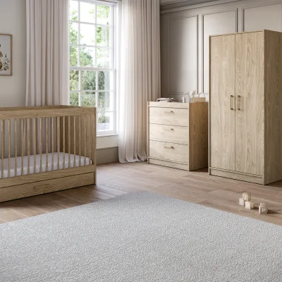 Geneva 3 Piece Nursery Set with Convertible Cot to Toddler Bed, Dresser & Wardrobe