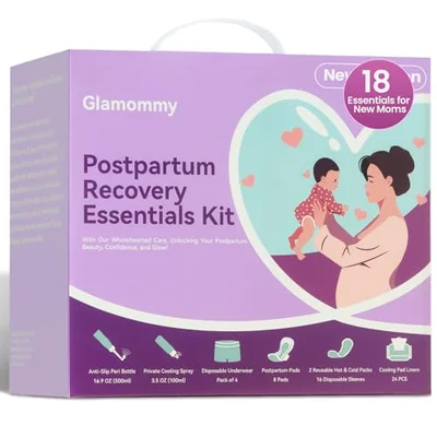 Glamommy Postpartum Recovery Essentials Kit for Women, Labor & Delivery Postpartum Care, Peri Bottle, Cooling Spray, Disposable Postpartum Underwears, Postpartum Pads, Hot&Cold Packs, Soothing Liners - Purple-basic Kit / Basic Kit