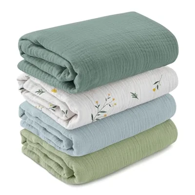 GLLQUEN BABY Baby Blankets for Newborn Soft 4 Pack, Muslin Cotton Baby Boy or Girl Blanket - Peach / 95 x 100 cm