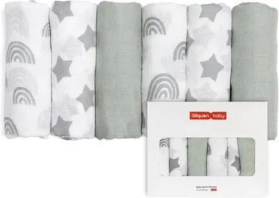 GLLQUEN BABY Bamboo-Blend Muslin Squares 6-Pack