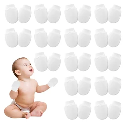 GMHLLES 15 Pairs Baby Scratch Mitts, Pure Cotton Anti Scratch Mittens Elastic Cuffs Soft Cotton Newborn Baby Mittens, Infant Toddler Gloves No Scratch Mittens for 0-6 Months Baby Boys Girls - White-15 Pairs / One Size