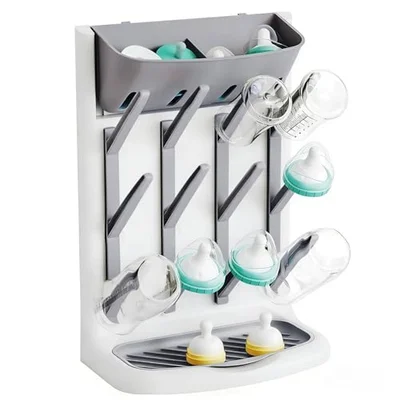 GOURDBRO Baby Bottle Drying Rack, Space Saving Vertical Countertop Organiser for Feeding Bottles, Teats, Soothers & Accessories, BPA-Free Newborn Essentials Storage - Grey / L