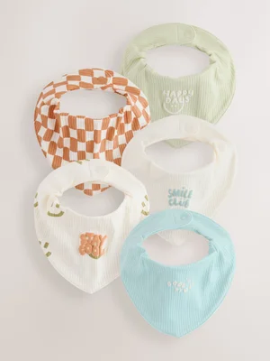 Green/Orange Baby Bibs 5 Pack - Size ONE