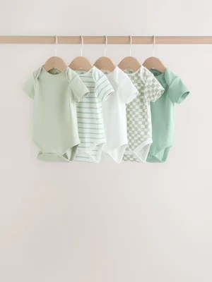 Green Short Sleeve Baby Bodysuits 5 Pack - Standard / Green