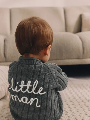 Grey Little Man 100% Cotton Cardigan (0mths-2yrs) - Size First Size