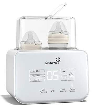 Grownsy Bottle Warmer 9-in-1 Fast Baby Milk Warmer and Steriliser with LCD/Timer, Warms Evenly, Food Warmer&Defrost BPA-Free Warmer Display Accurate Temperature Control for Breastmilk (Cream-White) - Grey-M