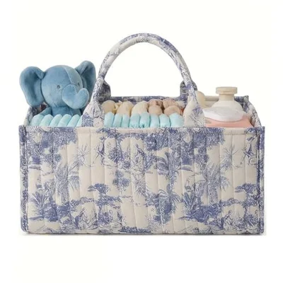 GSenhui BBIQI Floral Baby Diaper Caddy Quilted Fabric Basket Nursery Storage Basket for Diaper and Wipes (Pink)