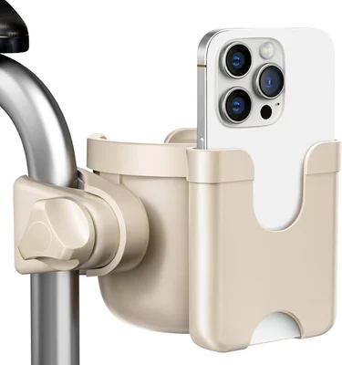 Guiseapue Pram Cup Holder: Universal Drink Coffee Cup Holder with Phone Holder Organiser for Wheelchair, Pushchair, Buggy, Bike, Walker, Baby Essentials for Newborn, New Mum Gifts for Baby Wishlist