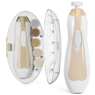 haakaa Baby Nail Trimmer Electric Safe Baby Nail Clippers Baby Nail File Kit, Trim Polish Grooming kit for Newborn Toddler or Adults Toes Fingernails, 6 Grinding Heads and LED Light
