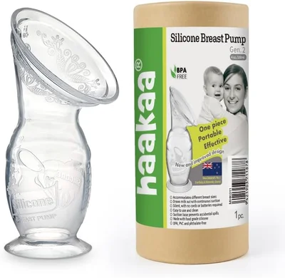 haakaa Gen.2 Silicone Breast Pump with Suction Base 100% Food Grade Silicone BPA PVC and Phthalate Free 4oz/100ml
