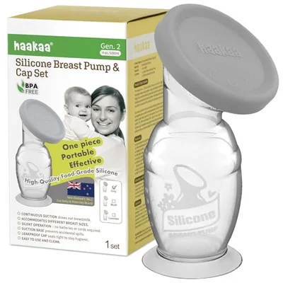 haakaa Manual Breast Pump with Suction Base and Silicone lid Set 4oz/100ml