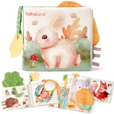 hahaland 2 Pack Baby Toys 0-6 Months, High Contrast Soft Baby Books, Hangable Sensory Toys Crinkle Cloth Books Folding Infant Toys, Newborn Toys 0-3 6 9 12 Months Boys Girls Gifts - Jungle / Compact