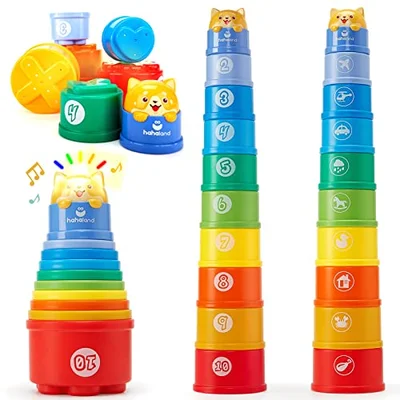 hahaland Rainbow Stacking Cups 10 Pcs for 1 Year Old with Lights Sounds - Rainbow / Medium