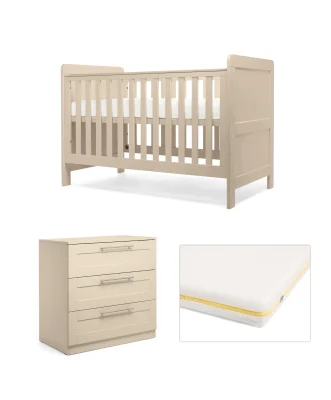 Hampden Nursery Furniture Set & Essential Airflow Fibre Cotbed Mattress - Cashmere