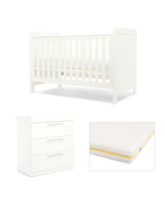 Hampden Nursery Furniture Set & Essential Airflow Fibre Cotbed Mattress - White