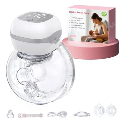 Haokoo Electric Wearable Breast Pump, Strong Suction Hands Free, Quiet Cordless Portable Pump for Work, Travel & Night Use, 3 Modes 12 Levels, Comfortable Fit, BPA Free - Grey / 1 Piece