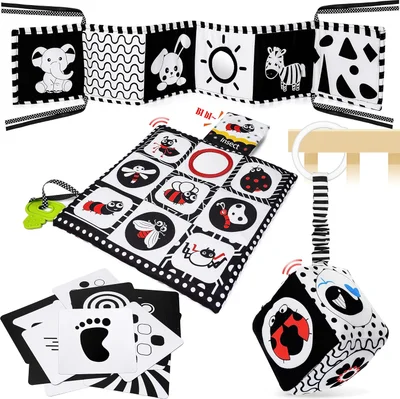 HappyKidsClub Black and White Sensory Toys, Baby 0-6 Months Montessori for Babies 6-12 Soft Book 6 Plus Tummy Time Gifts, 059-A