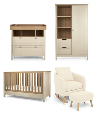 Harwell 3 Piece Cotbed Range with Alma Nursing Chair & Stool - Cashmere/Off White Boucle