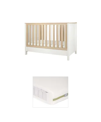 Harwell Convertible Cot Bundle with Premium Pocket Spring Cot Mattress White Baby Bed 18 months to 4 years Adjustable Height Compact For