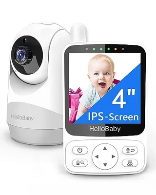 HelloBaby Baby Monitor,29-Hour Battery Life,Upgrade Baby Monitor with Camera and Night Vision,No Wifi,355°/120° Remote Pan Tilt Camera 2x Zoom, ECO Mode,2-way talk,Up to 1000ft,Temperature - White / 4 inch(White)