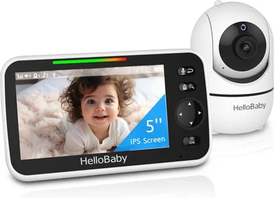 HelloBaby Baby Monitor, HB6550 with Camera and Night Vision, 5''Display with 30-Hour Battery, Pan-Tilt-Zoom Video Baby Monitor No WiFi, 2-Way Talk, Temperature, 8 Lullabies and 1000ft Range - Black & White / 5 Inch (1 Cam)